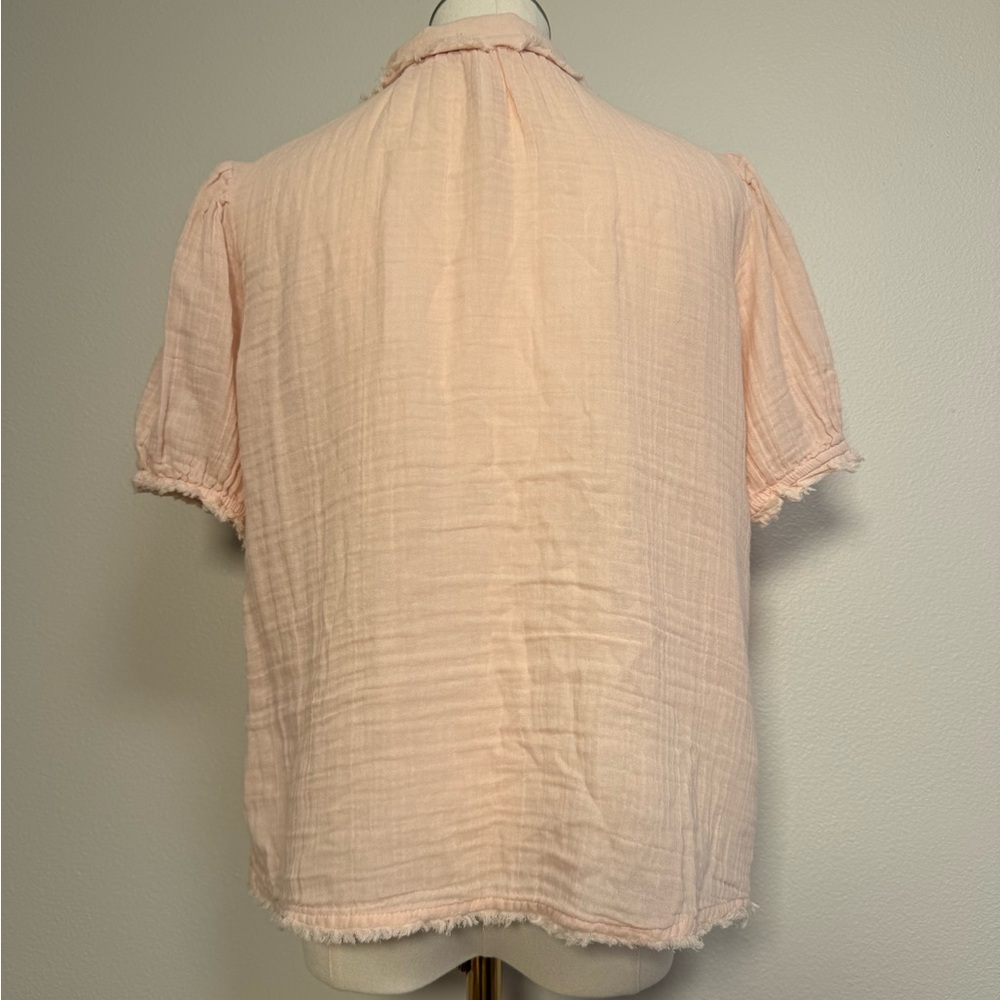 Anthropologie Romilly Soft Gauze PJ Embroidered Pale Pink Top Sz XS Oversized - Picture 8 of 10